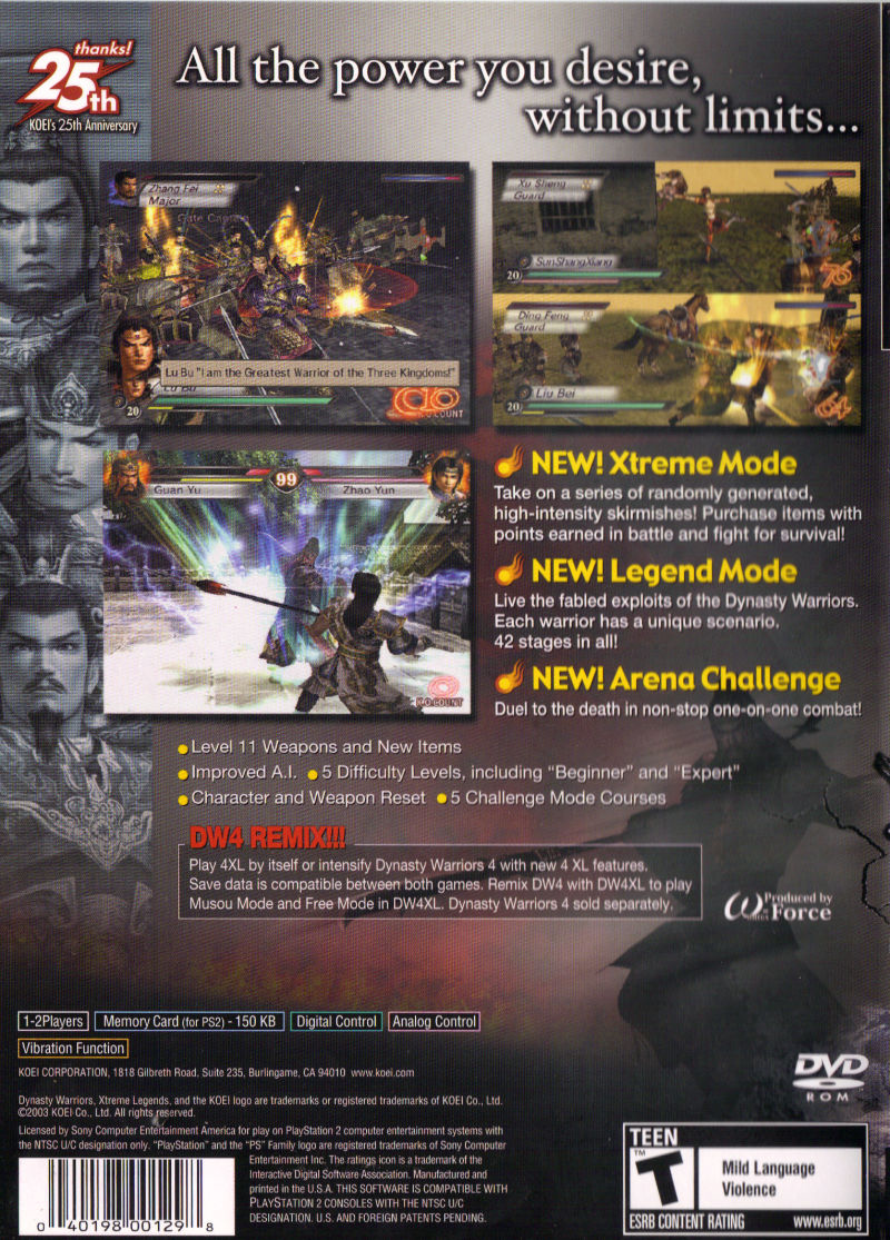 Dynasty Warriors 4 Xtreme Legends - PS2