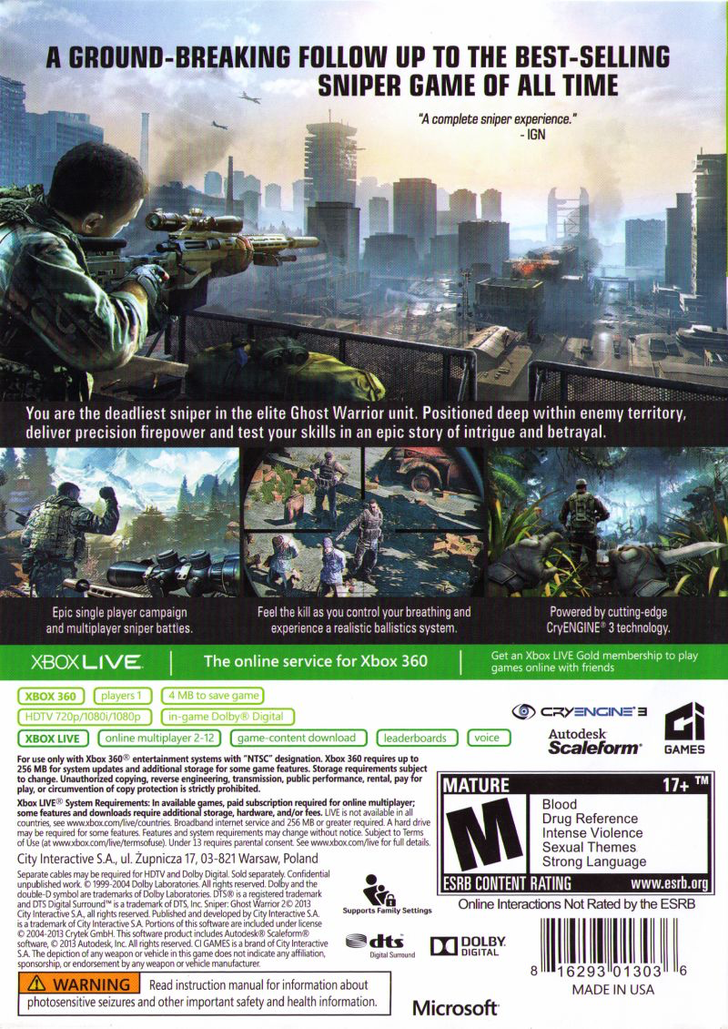 Sniper: Ghost Warrior 2 Used Xbox 360 Games For Sale