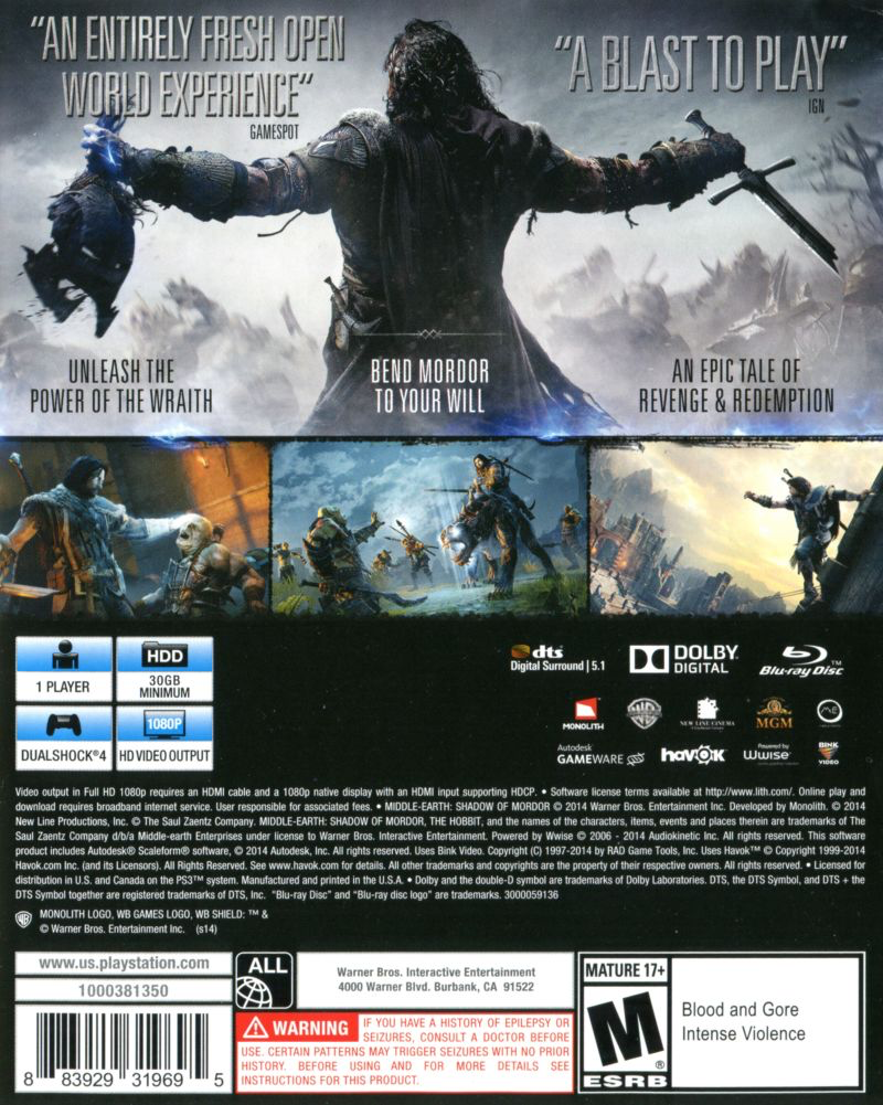 Middle Earth: Shadow of Mordor Used PS4 Games For Sale